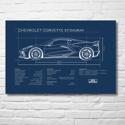 Chevrolet Corvette Stingray Spec Sheet | Blueprint Edition Aluminum Print