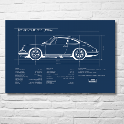 Porsche 911 Spec Sheet | Blueprint Edition Aluminum Print