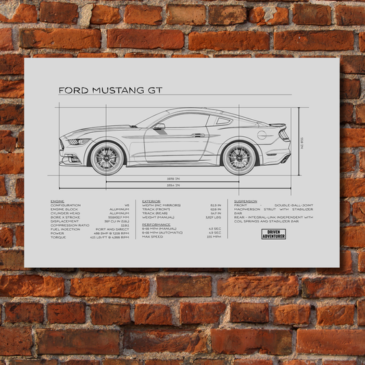 Ford Mustang GT Spec Sheet | Monochrome Edition Aluminum Print