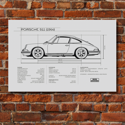 Porsche 911 Spec Sheet | Monochrome Edition Aluminum Print