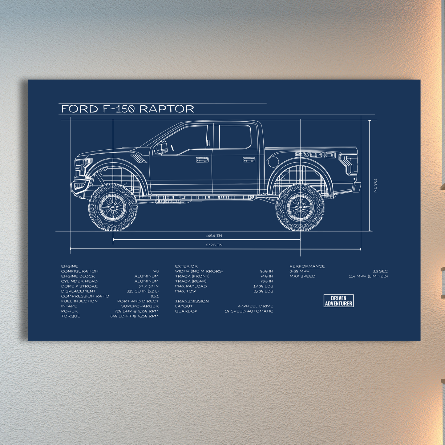 Ford F-150 Raptor Spec Sheet | Blueprint Edition Aluminum Print