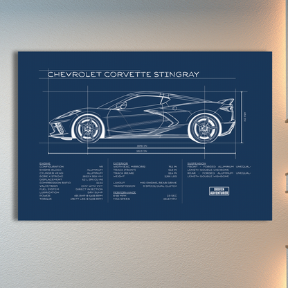 Chevrolet Corvette Stingray Spec Sheet | Blueprint Edition Aluminum Print