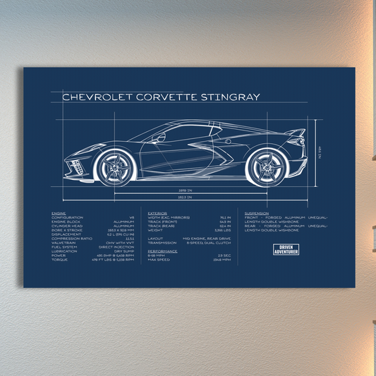 Chevrolet Corvette Stingray Spec Sheet | Blueprint Edition Aluminum Print
