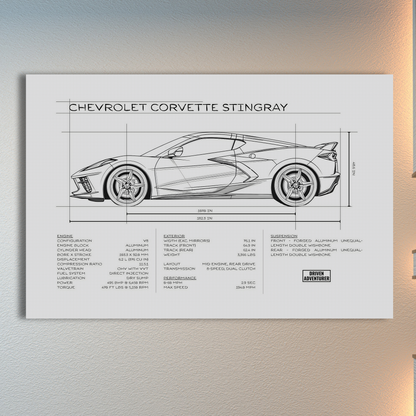 Chevrolet Corvette Stingray Spec Sheet | Monochrome Edition Aluminum Print