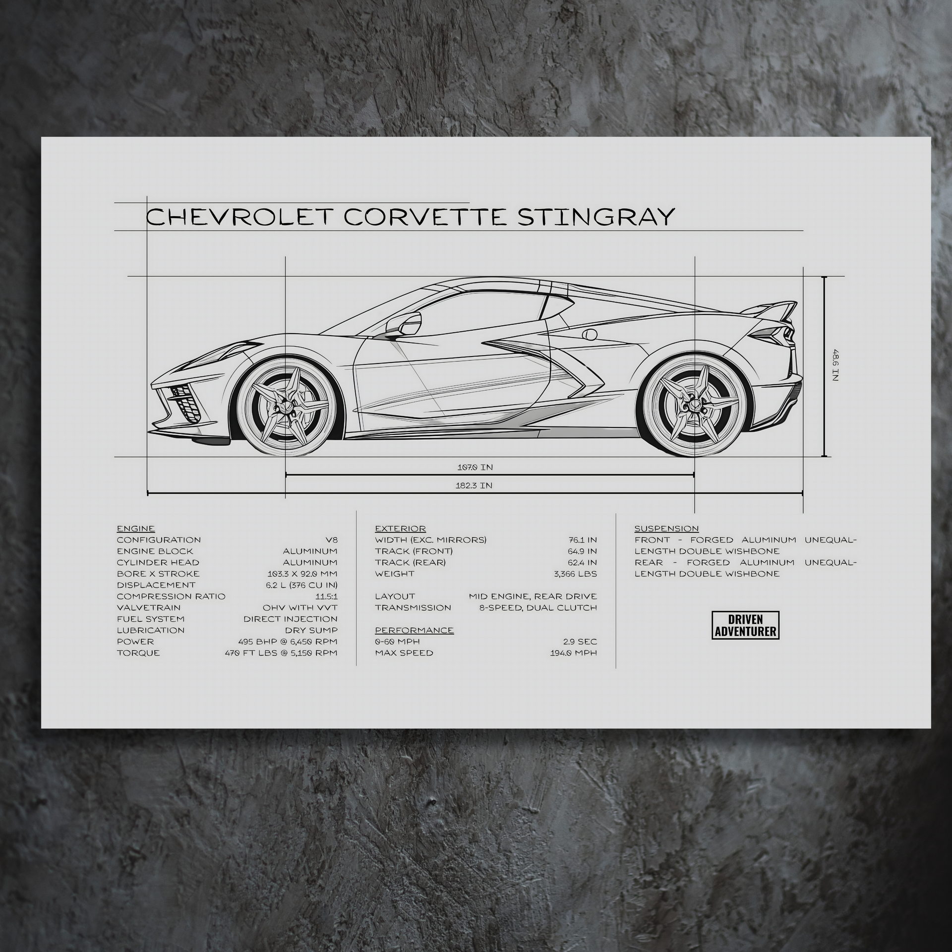 Chevrolet Corvette Stingray Spec Sheet | Monochrome Edition