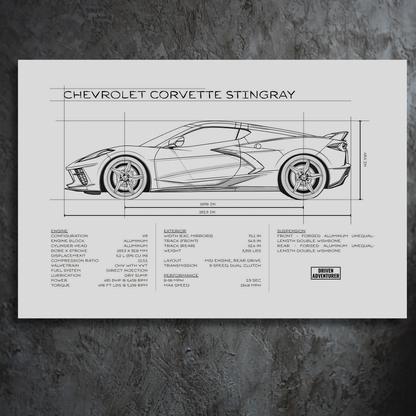 Chevrolet Corvette Stingray Spec Sheet | Monochrome Edition Aluminum Print