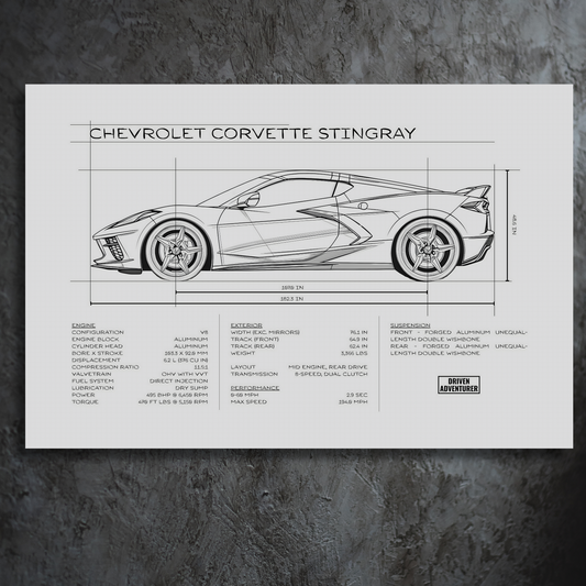 Chevrolet Corvette Stingray Spec Sheet | Monochrome Edition Aluminum Print