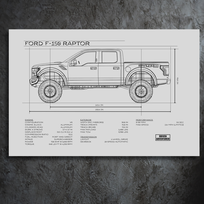 Ford F-150 Raptor Spec Sheet | Monochrome Edition Aluminum Print