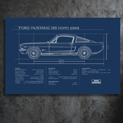 Ford Mustang 289 HiPo Spec Sheet | Blueprint Edition Aluminum Print