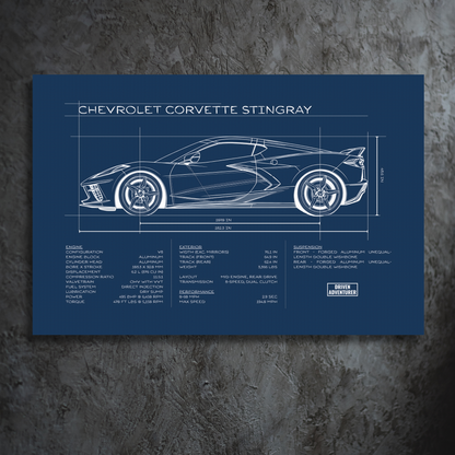Chevrolet Corvette Stingray Spec Sheet | Blueprint Edition Aluminum Print