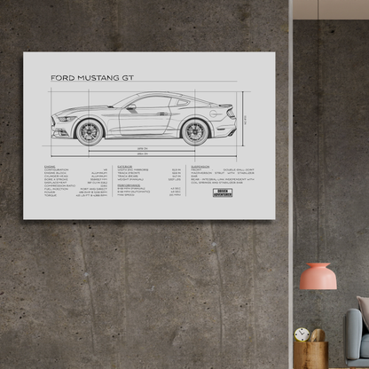 Ford Mustang GT Spec Sheet | Monochrome Edition Aluminum Print