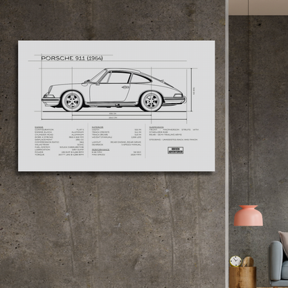 Porsche 911 Spec Sheet | Monochrome Edition Aluminum Print