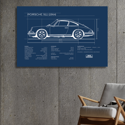 Porsche 911 Spec Sheet | Blueprint Edition Aluminum Print