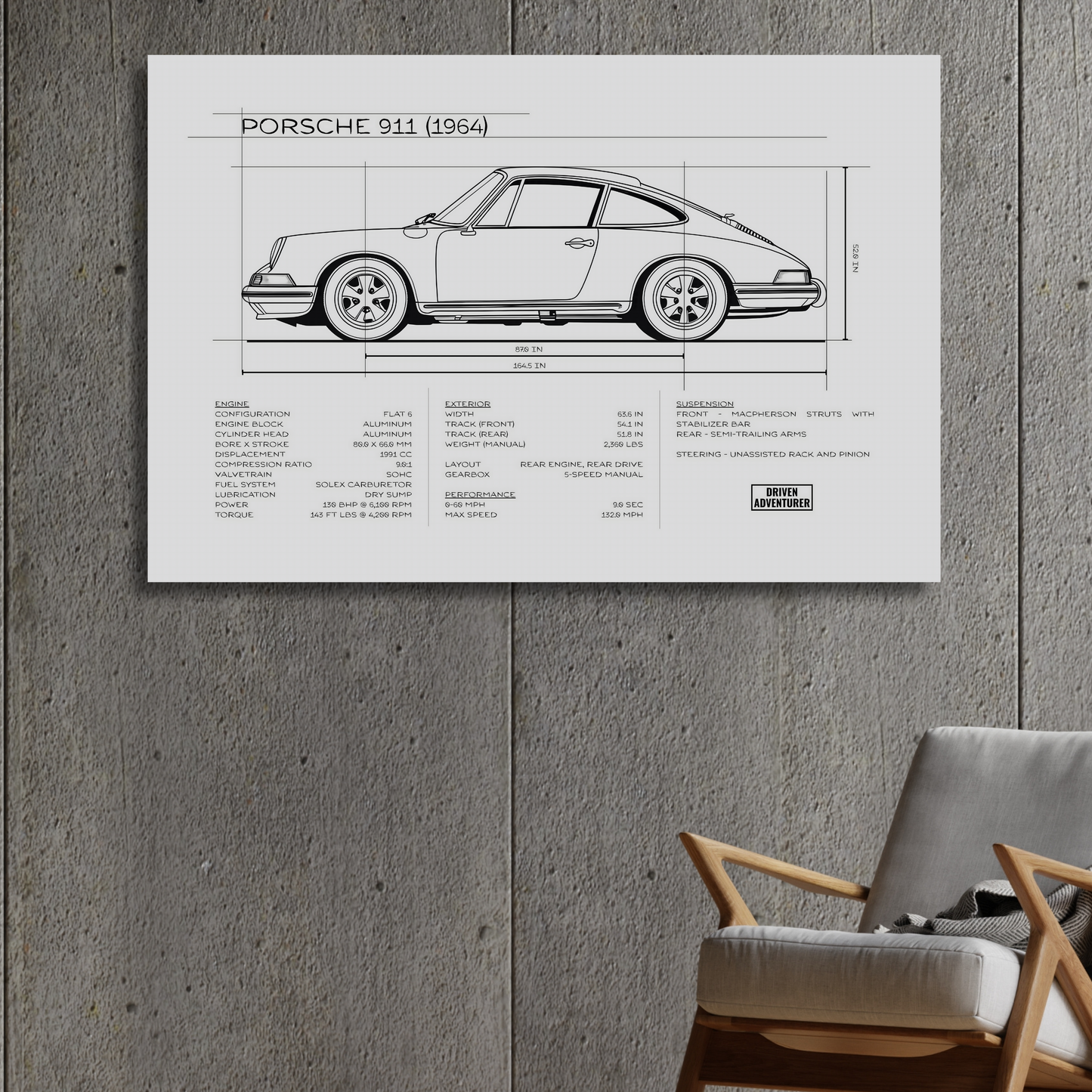 Porsche 911 Spec Sheet | Monochrome Edition Aluminum Print