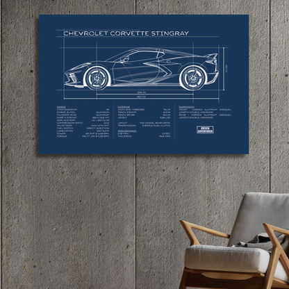 Chevrolet Corvette Stingray Spec Sheet | Blueprint Edition Aluminum Print