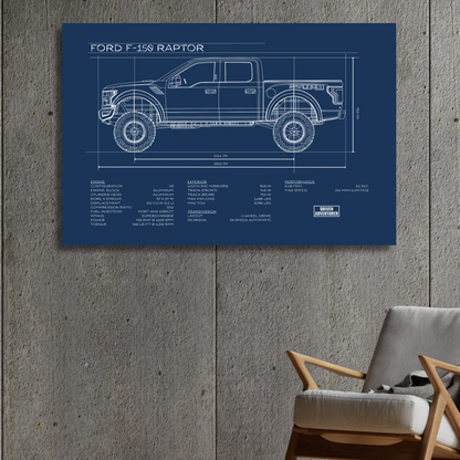 Ford F-150 Raptor Spec Sheet | Blueprint Edition Aluminum Print