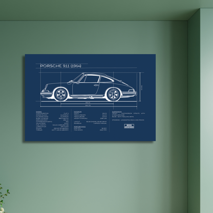 Porsche 911 Spec Sheet | Blueprint Edition Aluminum Print