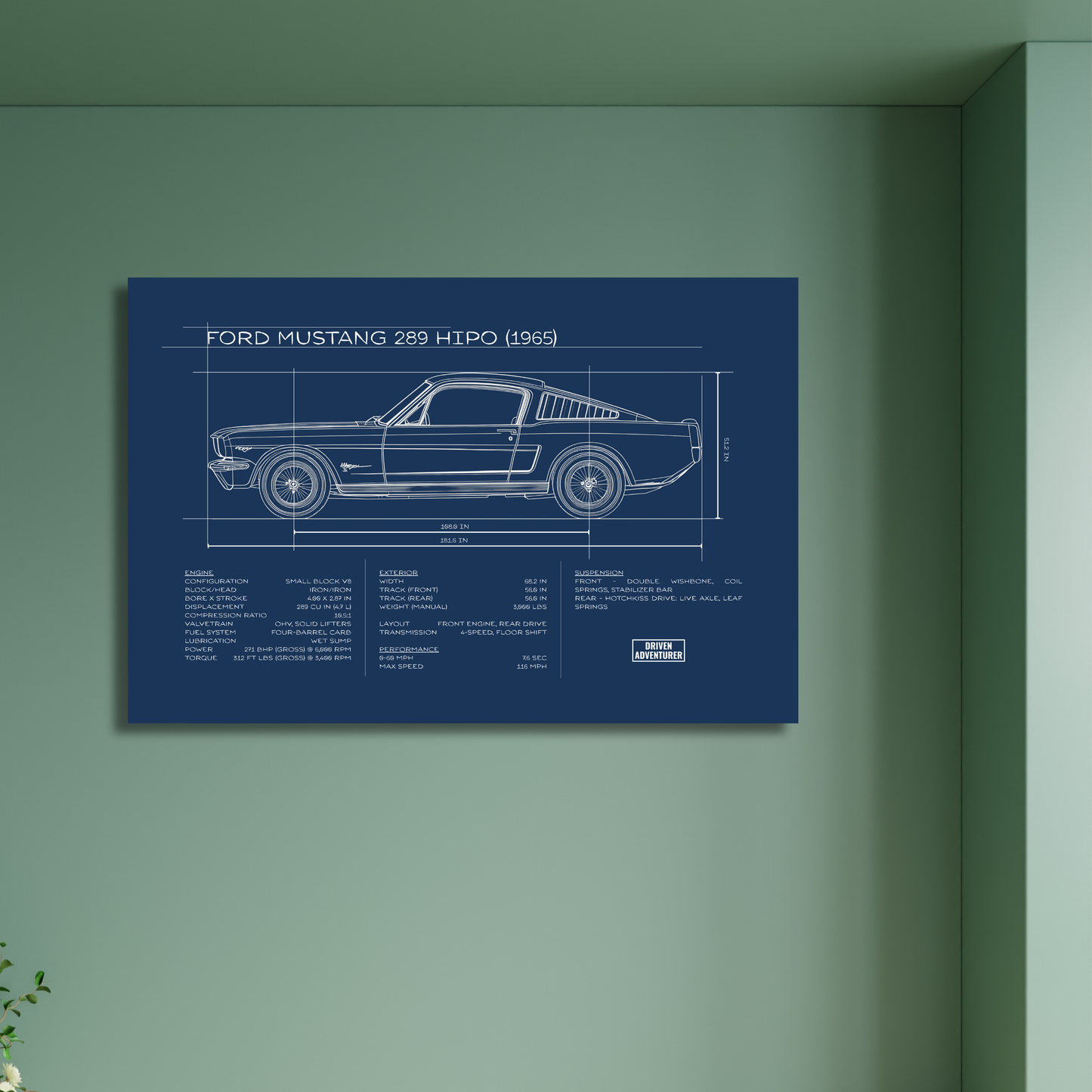 Ford Mustang 289 HiPo Spec Sheet | Blueprint Edition Aluminum Print