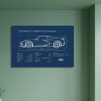 Chevrolet Corvette Stingray Spec Sheet | Blueprint Edition Aluminum Print